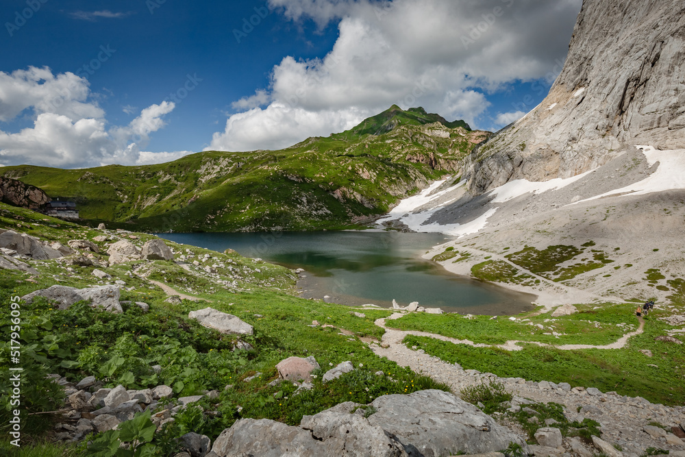 Between Italy and Austria: mountain hiking Trail Road near Volaia Lake Raunchkofer Mountain (Lago di Volaia Monte).