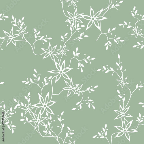 seamless pattern of flowers, branches and leaves