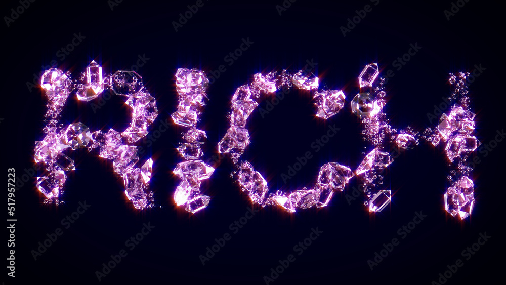 rich - text made of shining pink diamonds, isolated - object 3D illustration