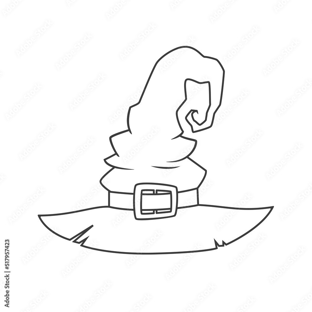 Witch hat isolated on white background. Coloring book element. Vector