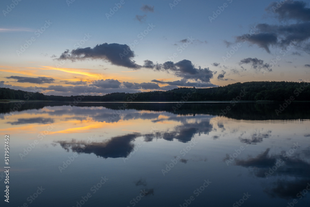 Siecino, Poland July 19, 2022. Sunrise over the lake