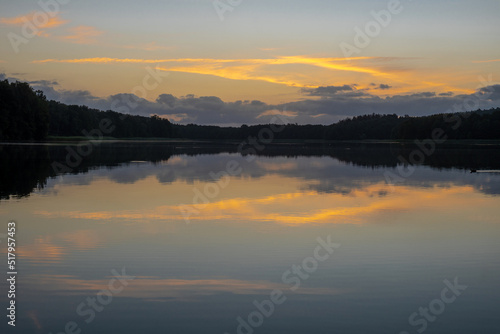 Siecino, Poland July 19, 2022. Sunrise over the lake