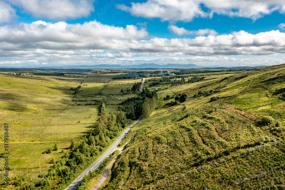 Aerial view of the road between Ardara and Killybegs in County Donegal - Republic of Ireland