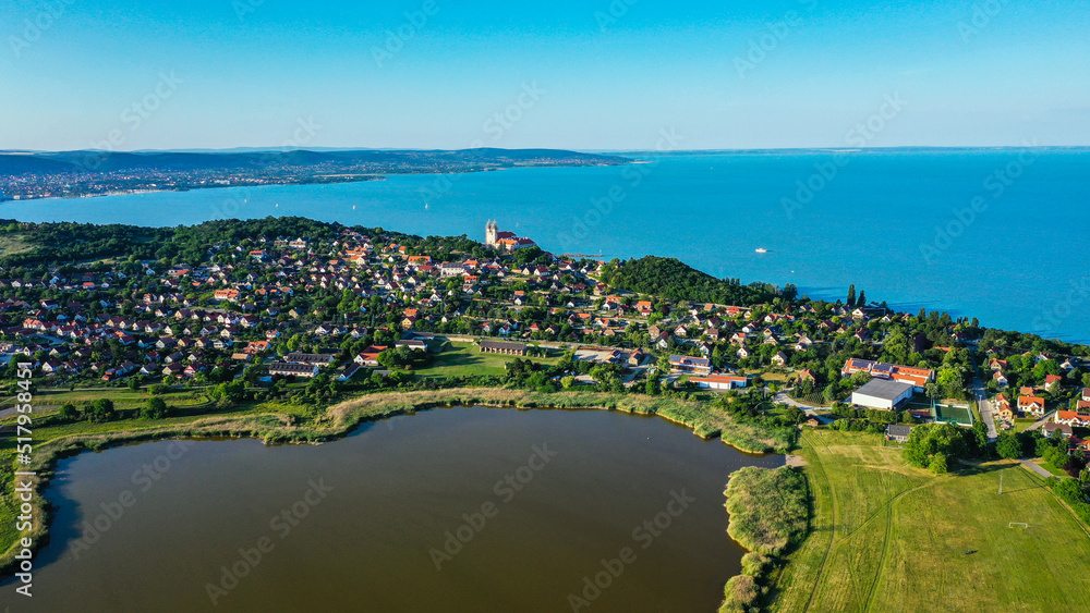 aerial view city on the shore of Balaton