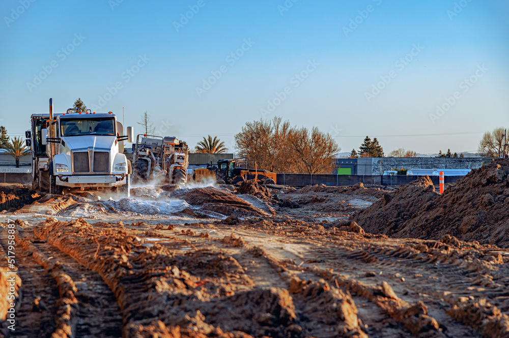 View of construction machinery and equipment in a quarry with natural materials. Loading trucks with sand. View of construction machinery and equipment in a quarry with natural materials. Loading trucks with sand.