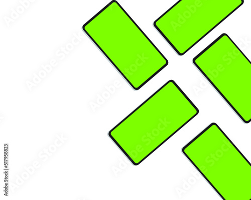 Green chroma key on smartphone in mock up arrangement. Promotion and smartphone apps.