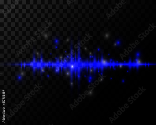 Vector sound waves. Abstract music pulse background. Wave graph of the audio track frequency and spectrum on a transparent background.