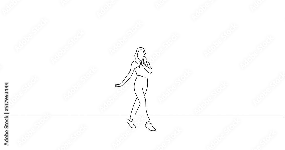 Woman posing in line art animation. Composition of a person gesturing. Black linear video on white background. Animated gif illustration design. Woman posing in line art animation. Composition of a person gesturing. Black linear video on white background. Animated gif illustration design.