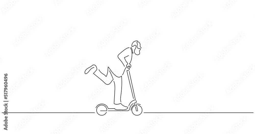 Man driving an electric skateboard in line art animation. Black linear video on white background. Animated gif illustration design. Man driving an electric skateboard in line art animation. Black linear video on white background. Animated gif illustration design.