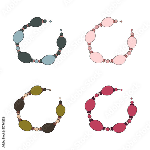 A set of bracelets made of semi-precious and precious stones, blue, pink, crimson, green, brown. Elements of decoration of cards, postcards, logos tags for beauty themes, gifts, jewelry, holidays