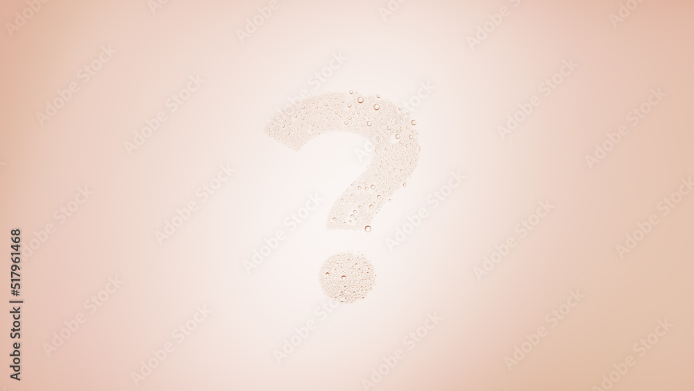 Question mark printed on the wet glass on beige background | skin care concept Question mark printed on the wet glass on beige background | skin care concept
