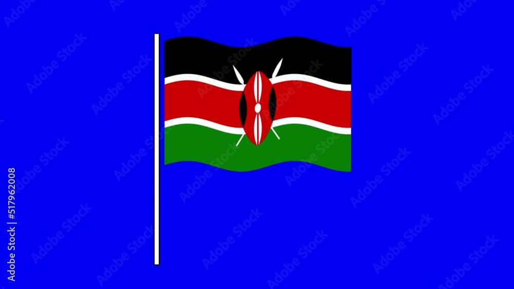Kenya flag seamless loop animation. Chroma key, blue green screen