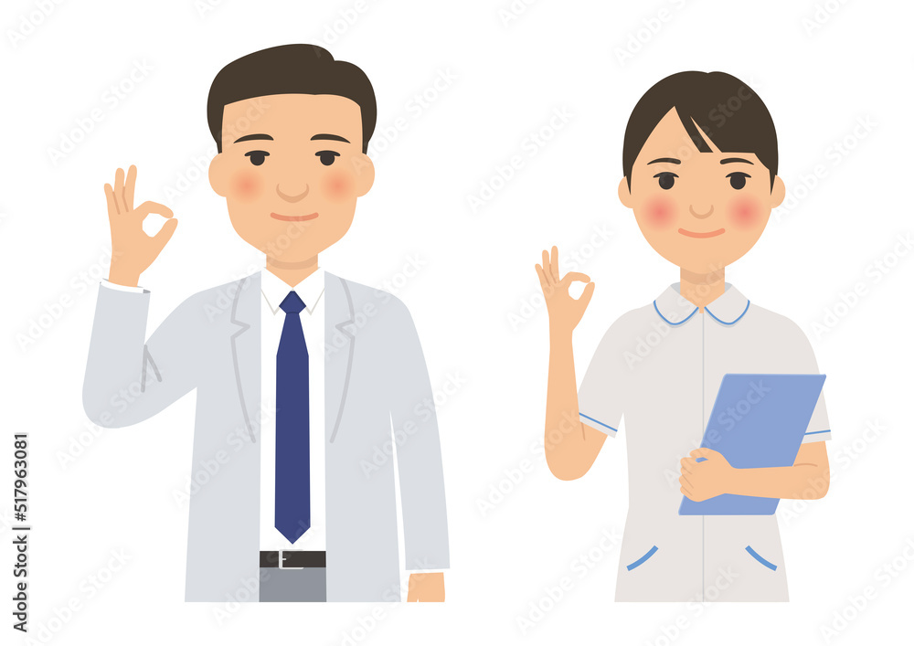 医者と看護師のOKポーズ上半身