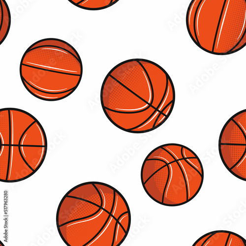Basketball seamless pattern. Vintage basketball balls isolated on white background. Vector illustration