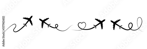 Airplane flying icon set. Plane transport silhouette collection. Vector illustration isolated on white.