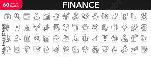 Finance line icons set. Money payments elements outline icons collection. Payments elements symbols. Currency, money, bank, cryptocurrency, check, wallet, piggy, balance, safe - stock vector. © Comauthor