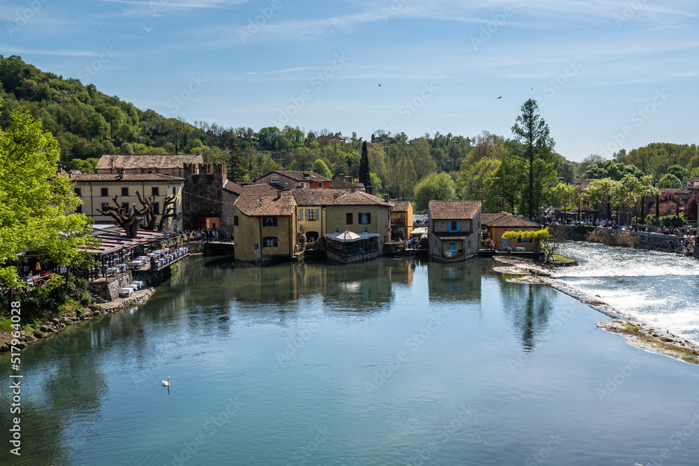 View of Borghetto sul Mincio, a fairy tale village in Verona Province and popular tourist destination, Veneto, Italy