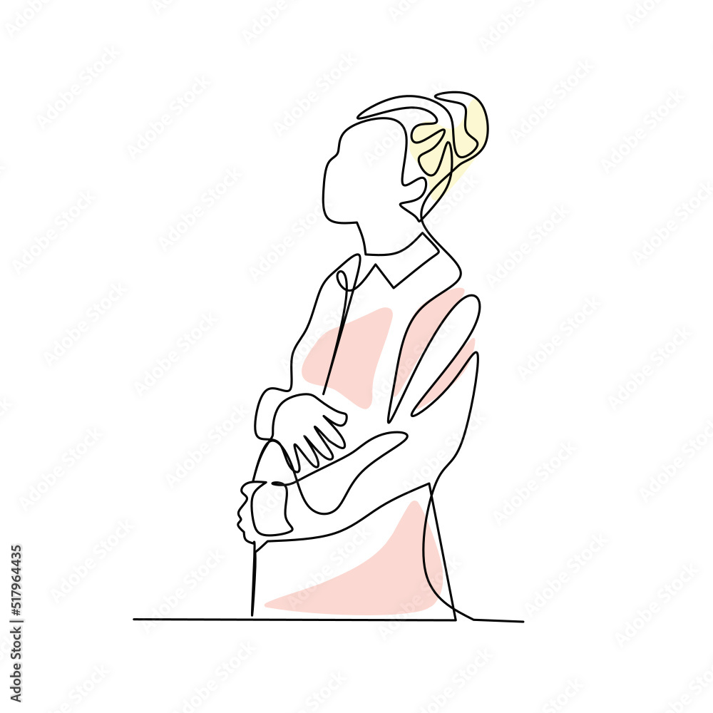 Vector illustration of a pregnant woman drawn in line art style