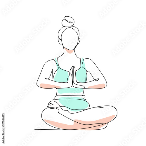 Vector illustration of woman doing yoga drawn in line art style