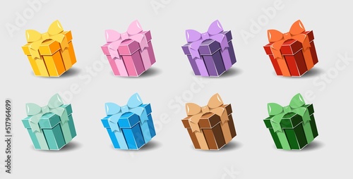 Gift box with a ribbon bow on a gray background.
   Realistic vector icon for gift,
   birthday or wedding banners
