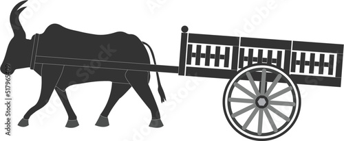 Cows cart silhouette design with isolated white background. traditional transportation, vector art.