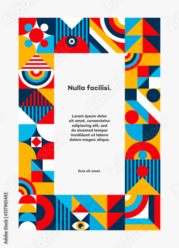 Geometry bauhaus cover design minimal 20s style with geometry figures and shapes circle, triangle. square. Human psychology and mental health concept illustration. Vector 10 eps