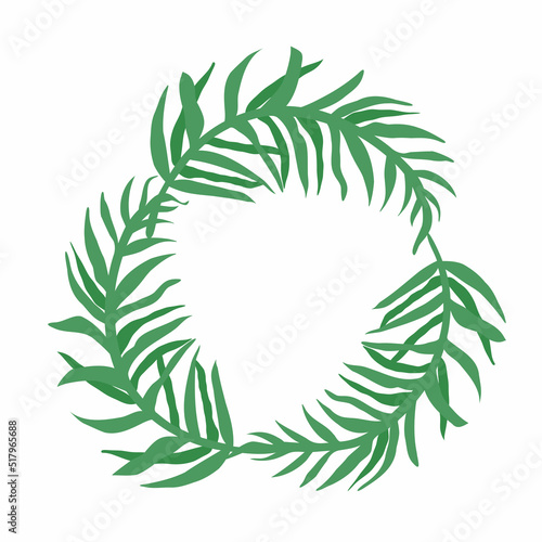 Green leaves wreath vector illustration. Natural plant element isolated on white background.