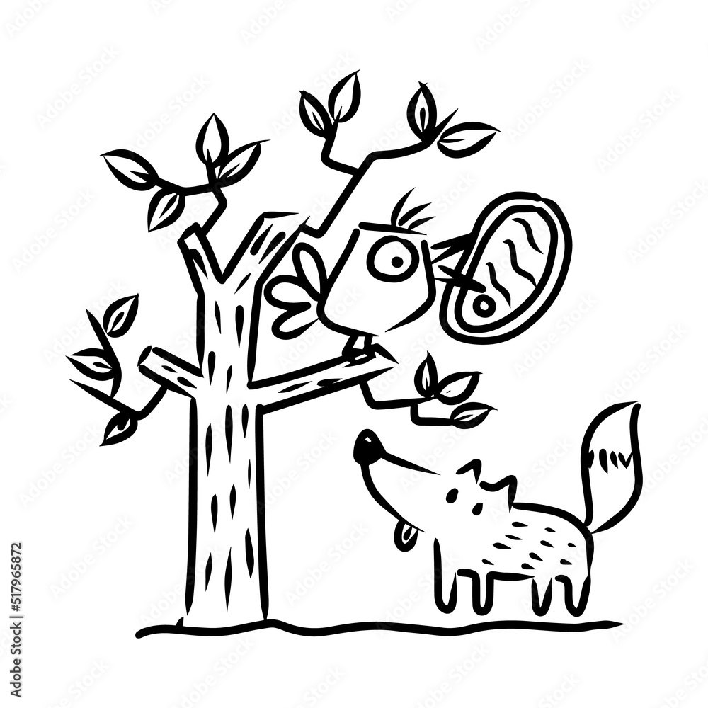 The fox and the crow vector illustration for story book. Aesop's fable ...