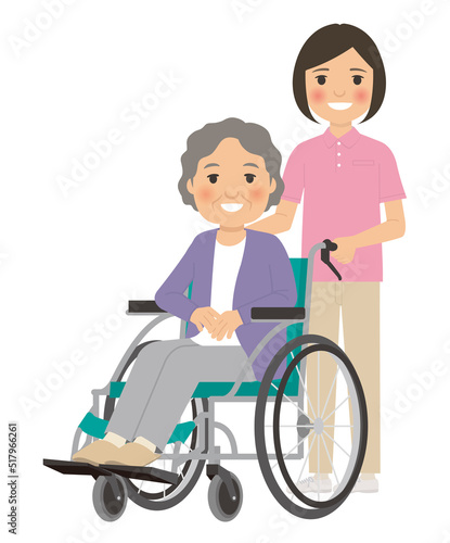 女性介護士と車椅子に乗ったおばあちゃん