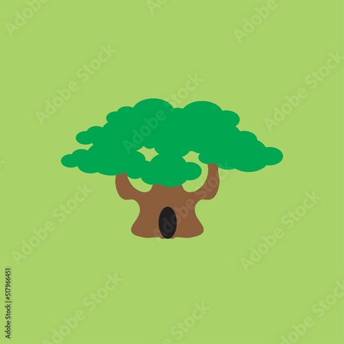 Tree with hollow on green backgound