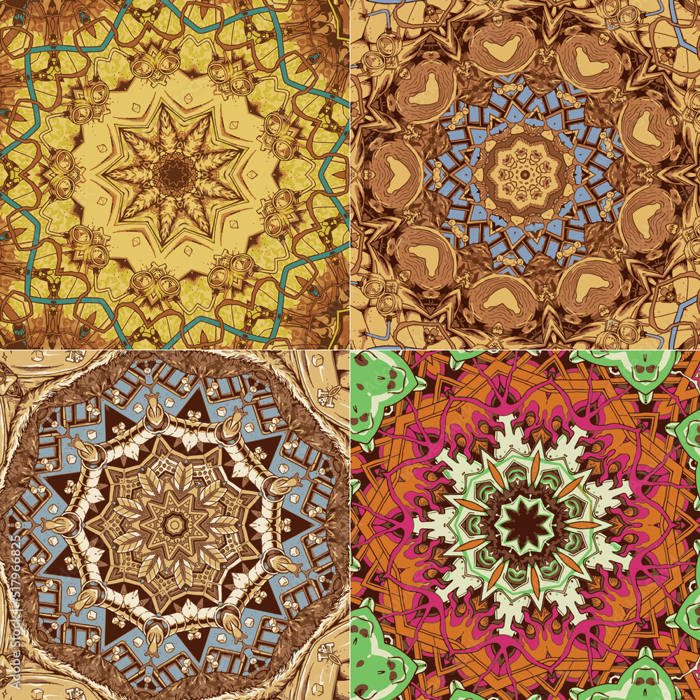 Set of seamless pattern with ethnic mandala ornament