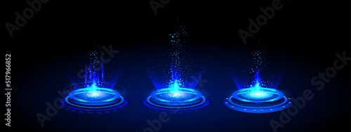 futuristic Circle portals, Sci-fi digital hi-tech elements for presentation GUI, VR, games HUD projector, magic portal, circle teleport podium. 