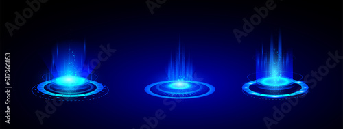futuristic Circle portals, Sci-fi digital hi-tech elements for presentation GUI, VR, games HUD projector, magic portal, circle teleport podium. 