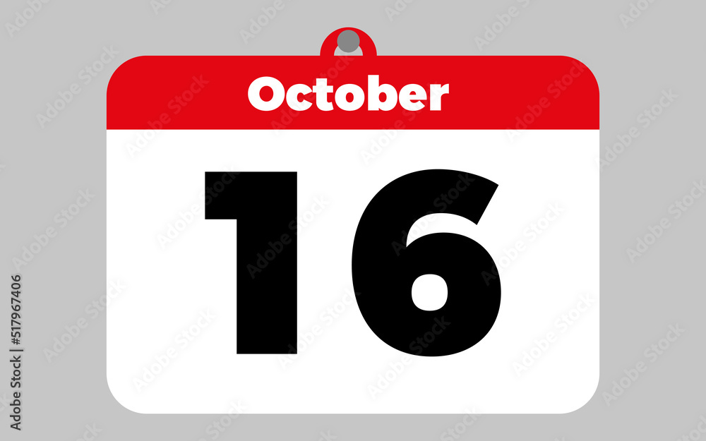 October, 16. White and red calendar.