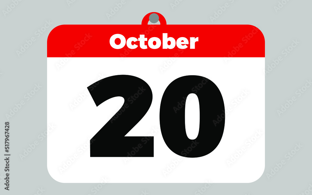 October, 20. White and red calendar. October, 20. White and red calendar.