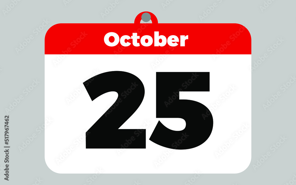 October, 25. White and red calendar. October, 25. White and red calendar.