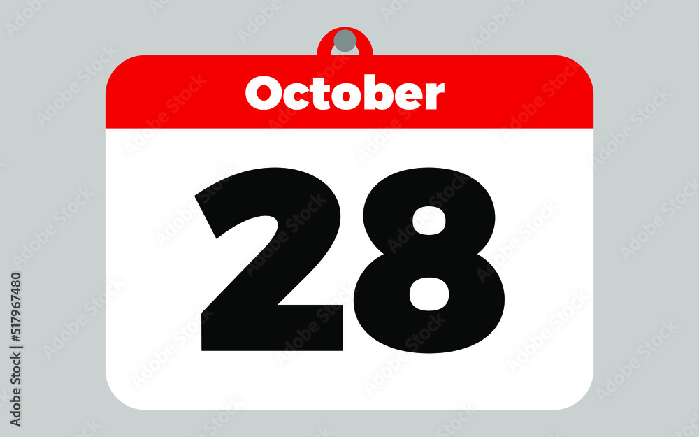 October, 28. White and red calendar. October, 28. White and red calendar.