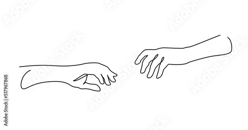 Continuous Line Drawing of Hands Couple Trendy Minimalist Drawing. One Line Abstract Concept. Continuous line vector illustration of two hands barely touching one another.