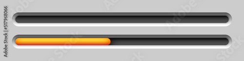 3d Loading bar. The health or progress bar. Life scale. Orange bar. Design elements for video games. Vector clipart isolated on gray background.