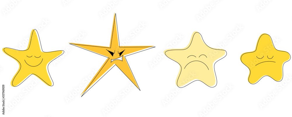Vector emotional bright stars, cheerful, angry, sad Vector emotional bright stars, cheerful, angry, sad
