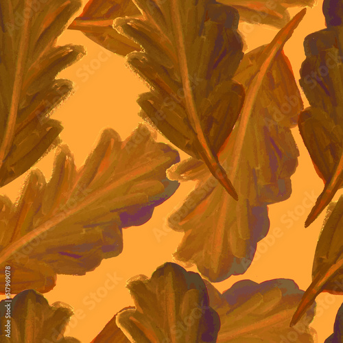 seasonal autumn large dried watercolor oak leaves vector seamless pattern