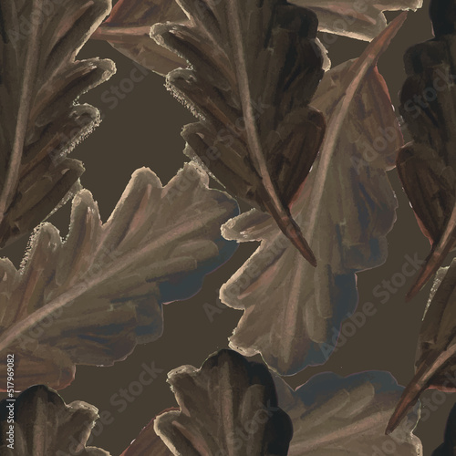 seasonal autumn large dried watercolor oak leaves vector seamless pattern
