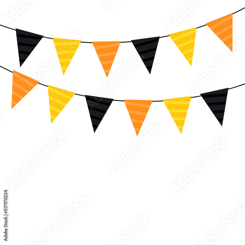Halloween party flags with party confetti. Halloween frame.