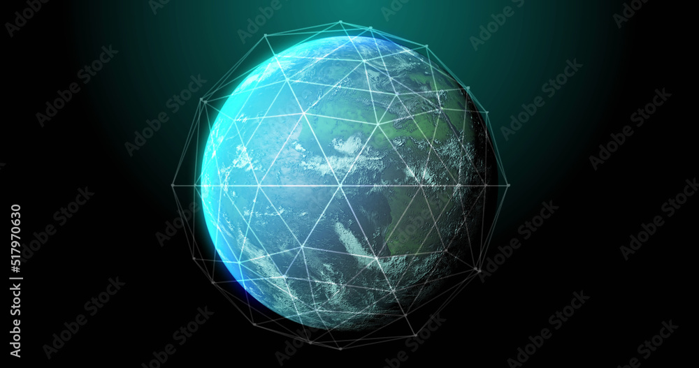 Image of globe, connections and data processing on black background Image of globe, connections and data processing on black background