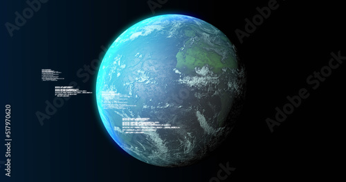 Image of globe and data processing on black background