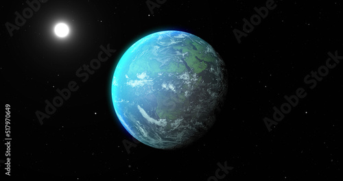 Fototapeta Naklejka Na Ścianę i Meble -  Image of blue planet and sun in black space