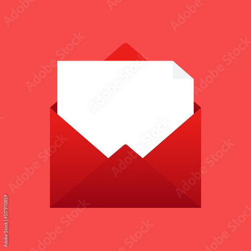 Red envelope with blank card. Full Isolated. Vector design.