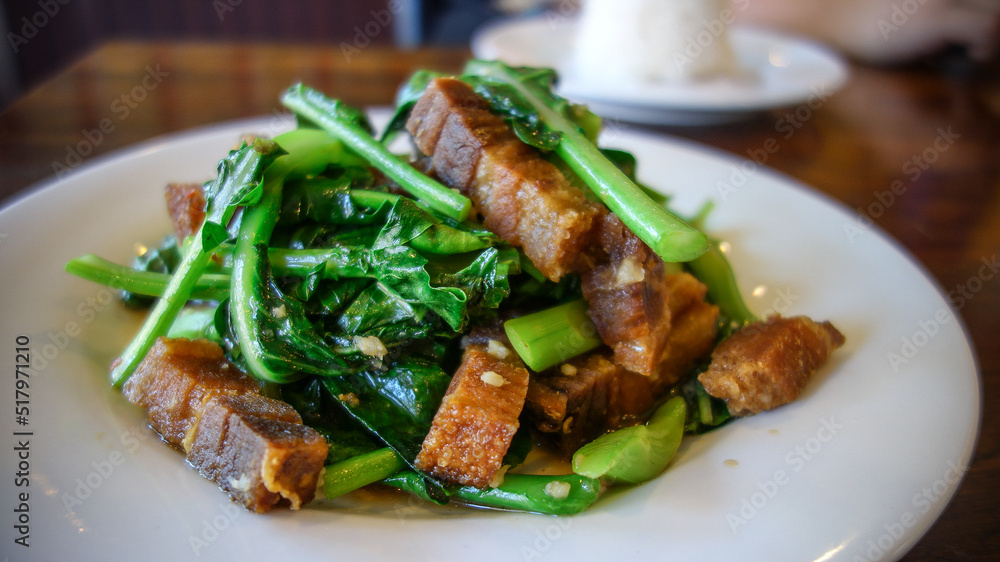Fried chopped pork with Chinese kale Fried chopped pork with Chinese kale