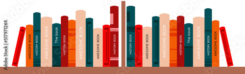 Bookshelf with children's books. International Chidren's Book Day on 2 April. Poster, banner for shop, store, library. Vector illustration in flat style.
