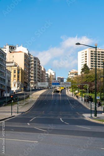 Lisboa, Portugal. April 10, 2022: Joaquim Antonio de Aguiar street and blue sky in the city.